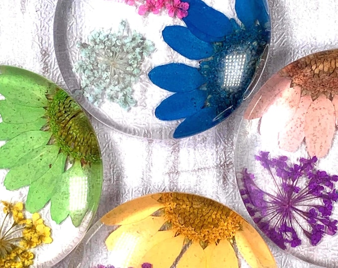 Featured listing image: 5pcs pressed dried flower glass cabochons, 30mm flat back undrilled cabochons for cab trays, assorted mix florals for DIY gifts (B0087)