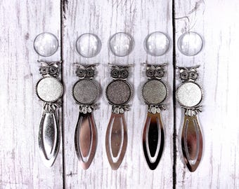 Bookmark making kit, DIY party favor, bookish gifts for book lovers, owl lover gift, craft night kit, clip bookmark bezel cab tray, 5 sets
