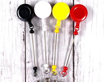 5 beadable retractable badge reel blanks, DIY beadable gift for nurses and teachers, customizable ID badge holder with clip and beadable bar
