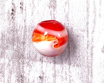 10 red, orange and white swirled lampwork glass round beads, ~12mm with 1.5mm hole, rosaries, bracelet, and necklace making supplies (A0033)