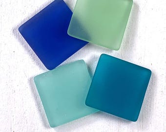 10 sea glass square cabochons, flat back pillow dome mosaic tiles ~1 inch/25mm, cultured beach-style undrilled glass centerpiece (C0135)