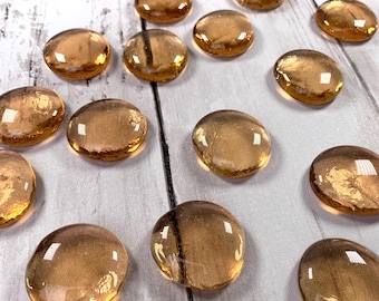 Jumbo champagne color glass gems, glass garden stones, mosaic glass, glass cabochons, vase filler, table scatter, approx. 25mm, 15 pc