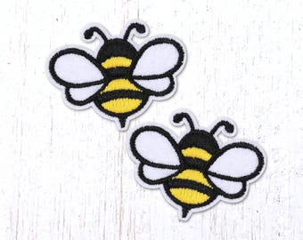 Bumble bee patch, 2 pcs, 36x46mm/1.4x1.8" sew-on honey bee embroidered appliques, embellishments for clothing