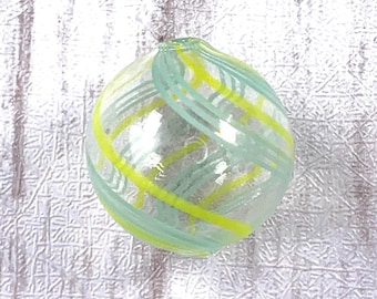 Yellow and blue striped blown glass beads, 5 pcs, 19mm hollow glass globe double hole beads for necklaces, bubbles for earrings (A0005)
