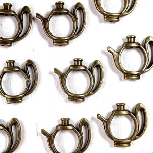 10 teapot bead frames, 20x23mm metal open bead frame embellishments, fits 10mm round beads, DIY tea kettle earrings, bead accents (L0317)
