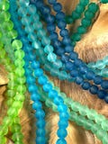 Frosted sea glass beads for beachy jewelry, 10 mm, 80 beads, ocean colors and more, cultured sea glass beads, round recycled glass beads