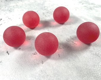 Red sea glass style marbles, 5 pc, approx. 27mm solid glass spheres, tumbled sea glass style orbs, frosted glass coastal decor (I0261)