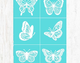 Silk screen stencil, 6 butterfly patterns, 11x8.5" self-adhesive stencil for painting, etched glass, wood burning cream, reusable