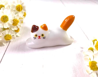 Kitty paintbrush rest, ceramic cat calligraphy pen or chopsticks holder 2.25x1.25x.75", cute gift for artist or calligrapher