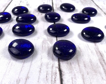 Large blue speckled glass gems, 15 pc, approx. 25mm glass garden stones, blue mosaic glass, large glass cabochons, unique vase filler