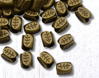 Metal leaf spacer beads, 20 pcs, 7x5mm, 2.5mm hole, tiny antique bronze 4-sided leaves beads for jewelry (L0304)