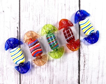 Glass candy pendants for necklace, 5 pcs, approx. 55x25mm glass candy ornaments, old fashioned candy charms (A0006)