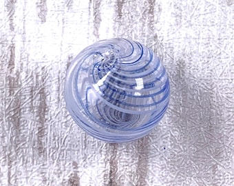 Blue striped blown glass beads, 5 pcs, 13mm double hole hollow glass globe beads for necklaces, glass bubbles, transparent (A0005)