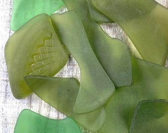 10 pieces machine tumbled sea glass for crafts, 1.5 - 2+" irregular curved shapes, recycled frosted glass for sea glass art, mosaics (F0216)