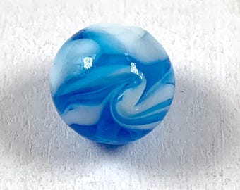 Aqua and white round beads, lampwork glass beads necklace making supplies, 12-13 mm beads for rosaries, swirl beads for crafting, set of 10