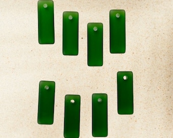 8 sea glass rectangle puffed pendants for sea glass crafts, sea glass for jewelry making, DIY beachy accessories, frosted glass charms