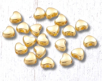 500 gold metal heart beads, 6x4.5mm tiny gold-colored alloy spacer beads, heart beads for earrings, bracelets, bulk (L0318)