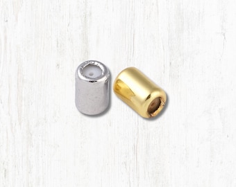 20 bead stoppers for jewelry, 6x4mm brass column bead with .5mm hole rubber insert, slider beads for beadable metal stakes (K0283)