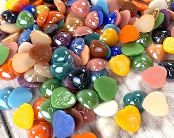200 pcs porcelain glass heart cabochons, 5 or 11mm opaque pearlized undrilled flat back glass hearts, mixed colors for jewelry (B0079)