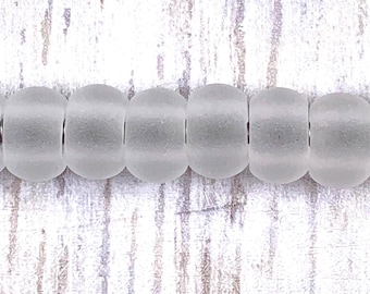 Large hole white sea glass style beads, cultured frosted glass beads for jewelry, garden stakes, European tumbled beads, 20 pc (C0137)