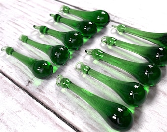 Green glass water droplet pendants for necklaces, 10 pcs, 50mm teardrop pendant for raindrop earrings and jewelry, chandelier crystals