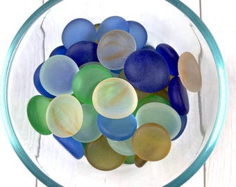 Frosted glass gems in assorted colors, approx. 18mm, 50 pieces of sea glass flat marbles for mosaics, glass on glass art, mixed media crafts