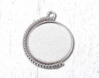Rotating pendant cabochon setting, 5 pcs, 36x29mm, antique silver with 25mm double-sided trays, for DIY photo charms, jewelry making