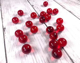 Red 15 mm marbles, 1/2 inch transparent undrilled glass beads, glass balls for jewelry making, marbles for games, red vase filler, ~1 pound