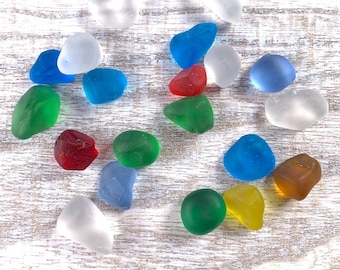 Mixed colors sea glass stones, 20 pcs small 10-15 mm irregular frosted glass nuggets, cultured sea glass for crafts, mosaic, CLOSEOUT