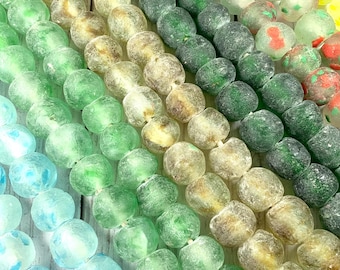 Jumbo African recycled glass beads, coffee table glass beads, frosted beads for sea glass garland, extra-large chunky beads, 22-23mm, 26 pcs