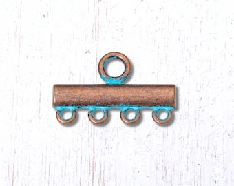 10 antique copper multistrand connector links, 23.5x14.5 mm 4 hole chandelier links with blue patina (G0226)