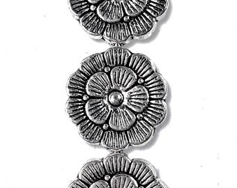 Metal flower spacer beads, floral beads for bracelets, alloy nature beads for jewelry, antique silver spacers 11x4 mm, 1.2mm hole, 20 pcs