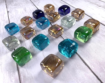 Glass cube gems assorted color mix, chunky square mosaic glass, garden stones, stained glass supplies, glass cabochon gems, 24mm, 16-17 pcs