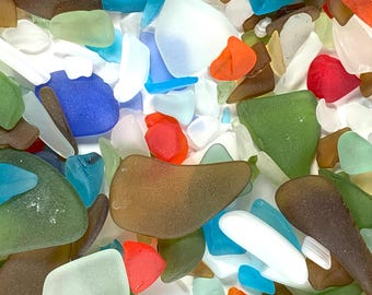 Tumbled sea glass for crafts, small irregular shapes, mixed colors and sizes ranging from micro 0.05 to 1", 4 oz / 113g recycled scrap glass