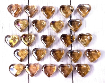 Glass heart gem cabochons, 30mm/1.1", 10 or 24 pcs, champagne colored glass pocket heart, glass heart stone for mosaics and stained-glass