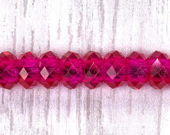 Large hole pink glass faceted beads, 10 pcs hot pink faceted no metal core for DIY garden stakes, European glass sparkly beads (C0122)