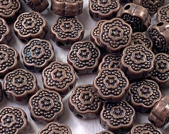 50 antique bronze flower beads, 6 petal floral spacer beads for jewelry, small antique bronze alloy beads for bracelets, 7.5mm, 1.2mm hole