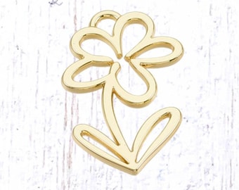 10 light gold daisy flower charms, 21x14mm alloy open back bezels, cute flower pendant for earrings and jewelry (L0315)