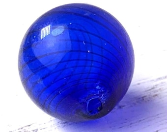 Blue blown glass beads, 5 pcs, 13mm hollow glass globe beads for necklaces, glass bubbles for earrings, double hole (A0005)
