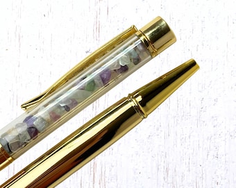 Set of 2 ballpoint pens with quartz and glass chips, beach wedding guest book pen, gift for coworker, teacher or writer