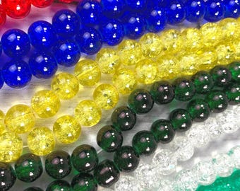 Crackled glass beads for jewelry bracelets, 10 mm, 1.4 mm hole, approx. 78 pieces round sparkly beads, fried glass (A0057/0061/0065)