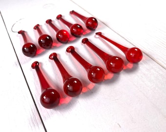 Red glass drops pendants for necklaces, 10 pcs, 50mm teardrop pendant for raindrop earrings, water droplet jewelry, chandelier crystals