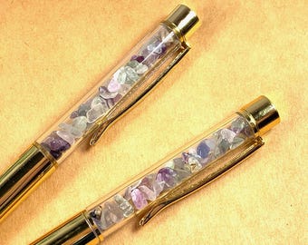 Set of 2 quartz chip ballpoint pens, frosted glass filled pen for nurses, beach wedding guest book pen, gift for coworker, teacher or writer