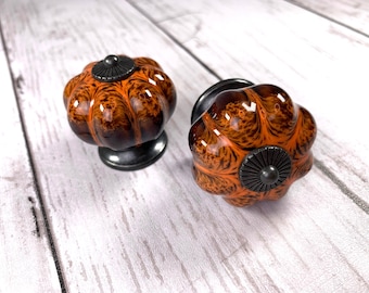 Garden stake topper, pumpkin drawer knobs and pulls, autumn drawer knob, Halloween drawer knob for DIY fairy garden wand stake, set of 2