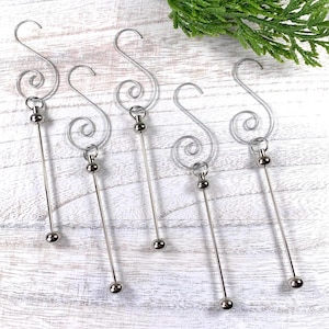 5 beadable ornament bars with hooks, DIY tree ornament, metal blank items for Christmas decor, add a bead post easy beading craft for adults