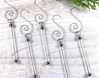 5 beadable ornament bars with hooks, DIY tree ornament, metal blank items for Christmas decor, add a bead post easy beading craft for adults
