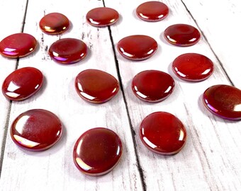 Jumbo iridescent brick red glass gems, 15 pc, approx 32mm glass garden stones, mosaic glass cabochons, unique vase filler, table scatter