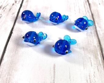5 pcs lampwork glass whale beads, animal beads for jewelry, glass lampwork animal beads, ocean themed crafts (A0030)