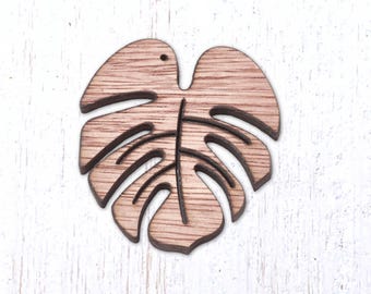 10 monstera leaf wooden pendants, 47x44.5mm laser cut pendants, tropical leaf pattern for nature-inspired crafts