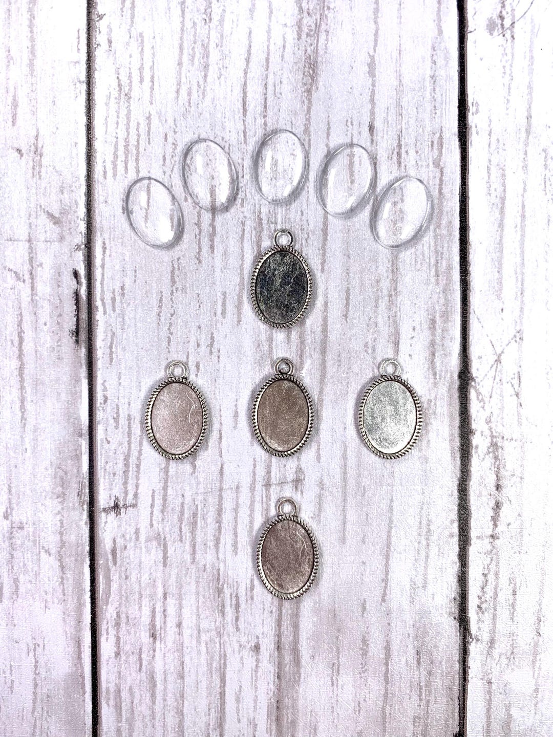 Julie Wang 10 Sets Stainless Steel Bezel Trays With Glass Cabochons & Chains - 30x30mm For Resin Jewelry Making